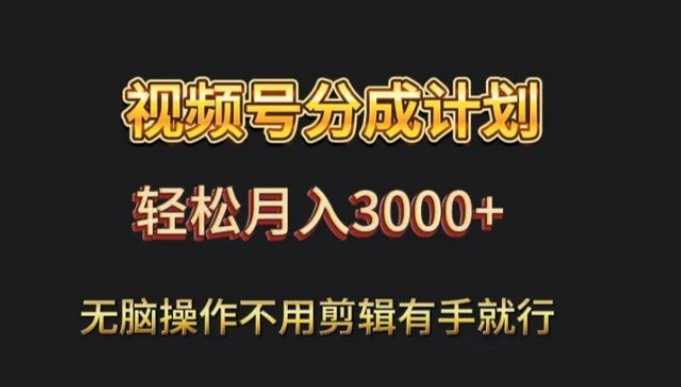 视频号流量分成,不用剪辑,有手就行,轻松月入2000+