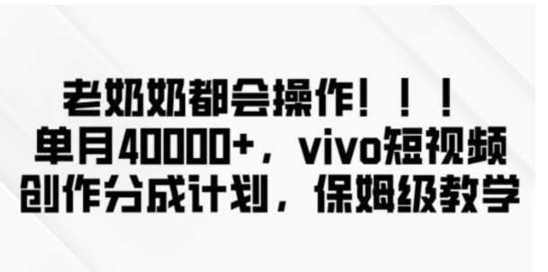 老奶奶都会操作,新平台无脑操作,单月40000+,vivo短视频创作分成计划【揭秘】