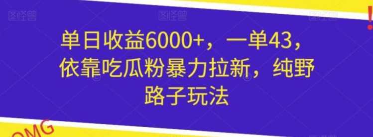单日收益6000+,一单43,依靠吃瓜粉暴力拉新,纯野路子玩法