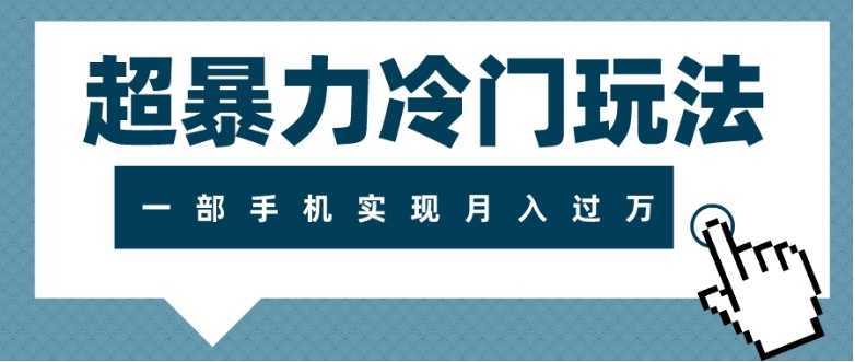 超暴力冷门玩法,可长期操作,一部手机实现月入过万