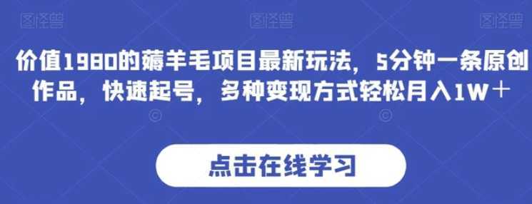 价值1980的薅羊毛项目最新玩法,5分钟一条原创作品,快速起号,多种变现方式轻松月入1W+【揭秘】