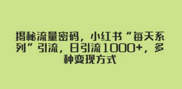 揭秘流量密码,小红书“每天系列”引流,日引流1000+,多种变现方式