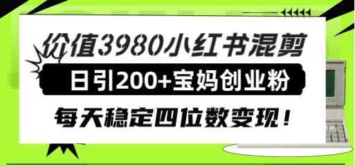 价值3980小红书混剪日引200+宝妈创业粉,每天稳定四位数变现!