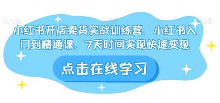 小红书开店卖货实战训练营,小红书入门到精通课,7天时间实现快速变现