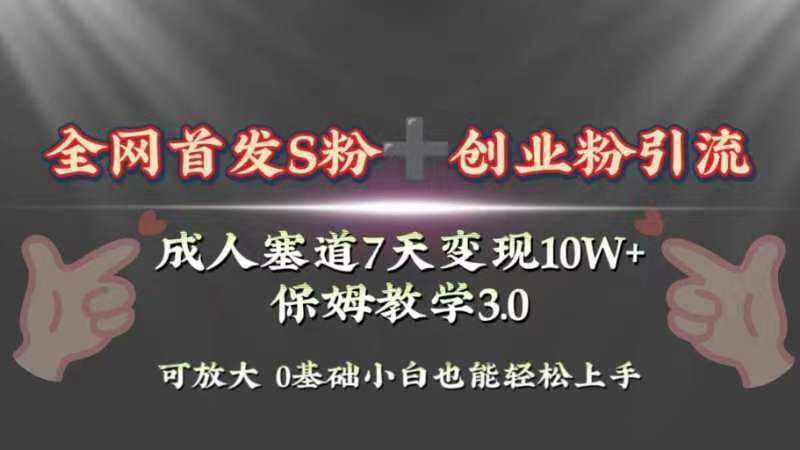 全网首发s粉加创业粉引流变现,成人用品赛道7天变现10w+保姆教学3.0