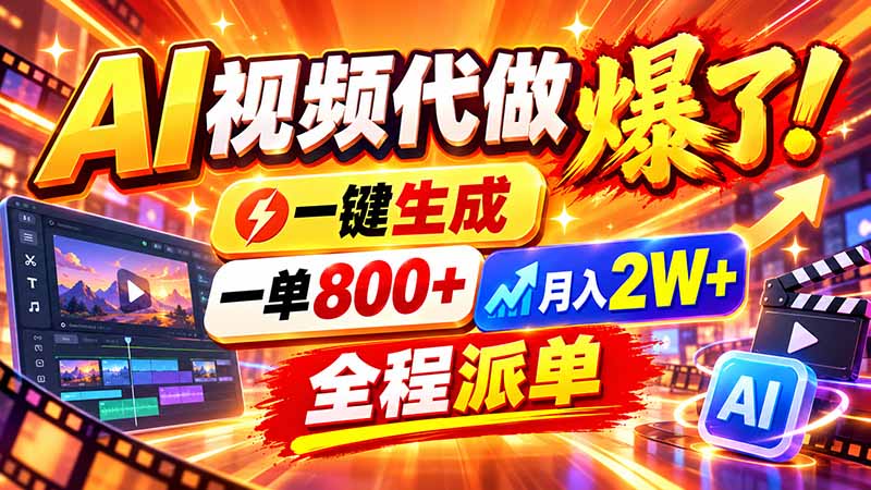2026年底新赛道,AI视频代做一单800+,小白可做,告别打工