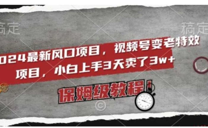 2024最新风口项目，视频号变老特效项目，电脑小白上手3天卖了3w+，保姆级教程【揭秘】