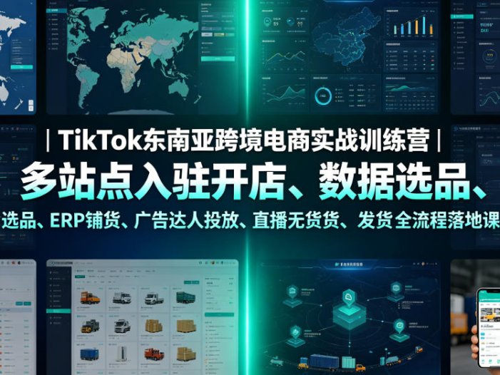 TikTok东南亚跨境电商实战训练营|多站点入驻开店、数据选品、ERP铺货、广告达人投放、直播无货源发货全流程落地课