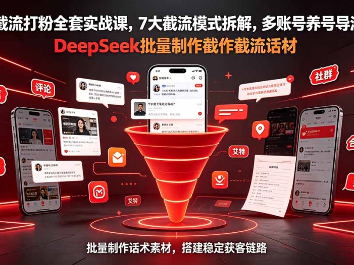 全域截流打粉全套实战课,7大截流模式拆解,多账号养号导流私域,DeepSeek批量制作截流话术素材