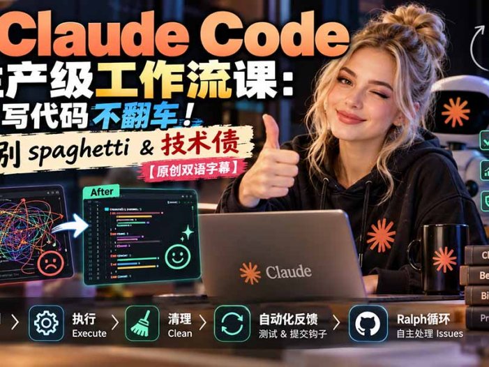 Claude Code 生产级工作流课:AI 写代码不翻车!告别 spaghetti & 技术债【原创双语字幕】