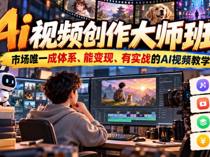 Ai视频创作大师班,市场唯一成体系、能变现、有实战的AI视频教学(更新2026)