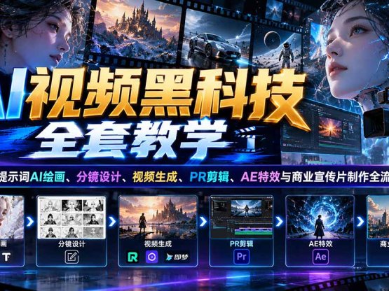 AI视频黑科技全套教学：覆盖提示词AI绘画、分镜设计、视频生成、PR剪辑、AE特效与商业宣传片制作全流程