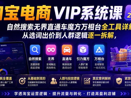2026淘宝电商终局之战VIP课-更新1022：自然搜索+直通车+无界+精准人群，系统掌握测款动销与全店推广布局方法