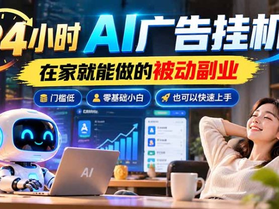 24小时AI广告挂机｜在家就能做的被动副业，门槛低，零基础小白也可以快速上手
