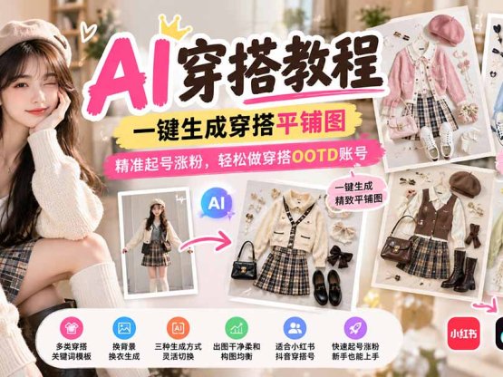 【无水印】AI穿搭教程|一键生成穿搭平铺图,精准起号涨粉,轻松做穿搭OOTD账号