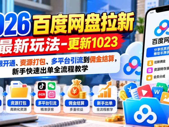 2026百度网盘拉新最新玩法-更新1023：从权限开通、资源打包、多平台引流到佣金结算，新手快速出单全流程教学