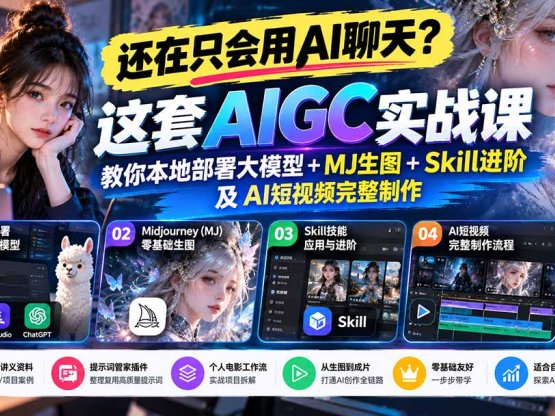 【无水印】还在只会用AI聊天？这套AIGC实战课教你本地部署大模型+MJ生图+Skill进阶及AI短视频完整制作